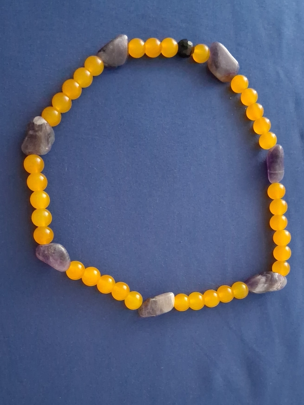 Handcrafted Yellow and Purple Beaded Stretch Necklace